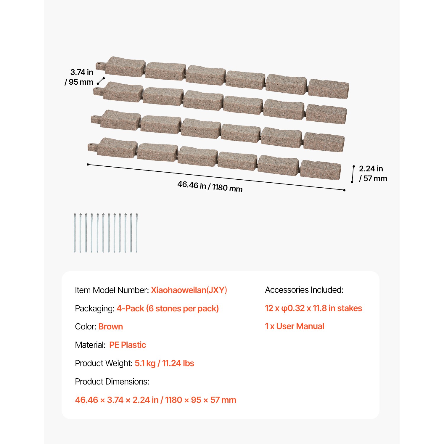 Faux Stone Landscape Edging 46.2 x 2.2 in Garden Lawn Edging Border