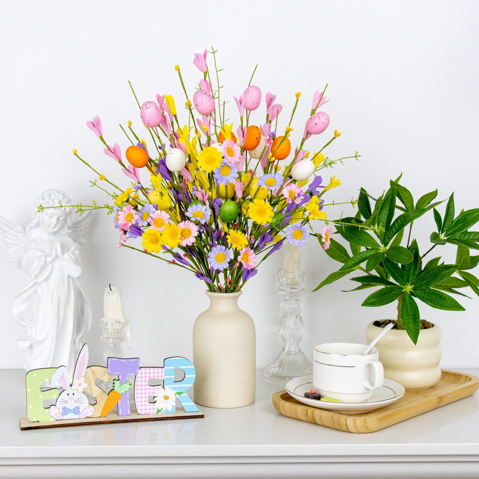 FloralElegance Artificial Easter Flowers with Eggs 10 Pack Multi Color