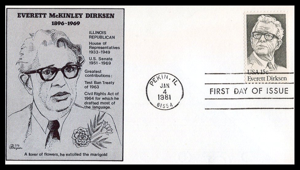 US FDC # 1874 15c Everett Dirksen  Bazaar   1981, 9p6677