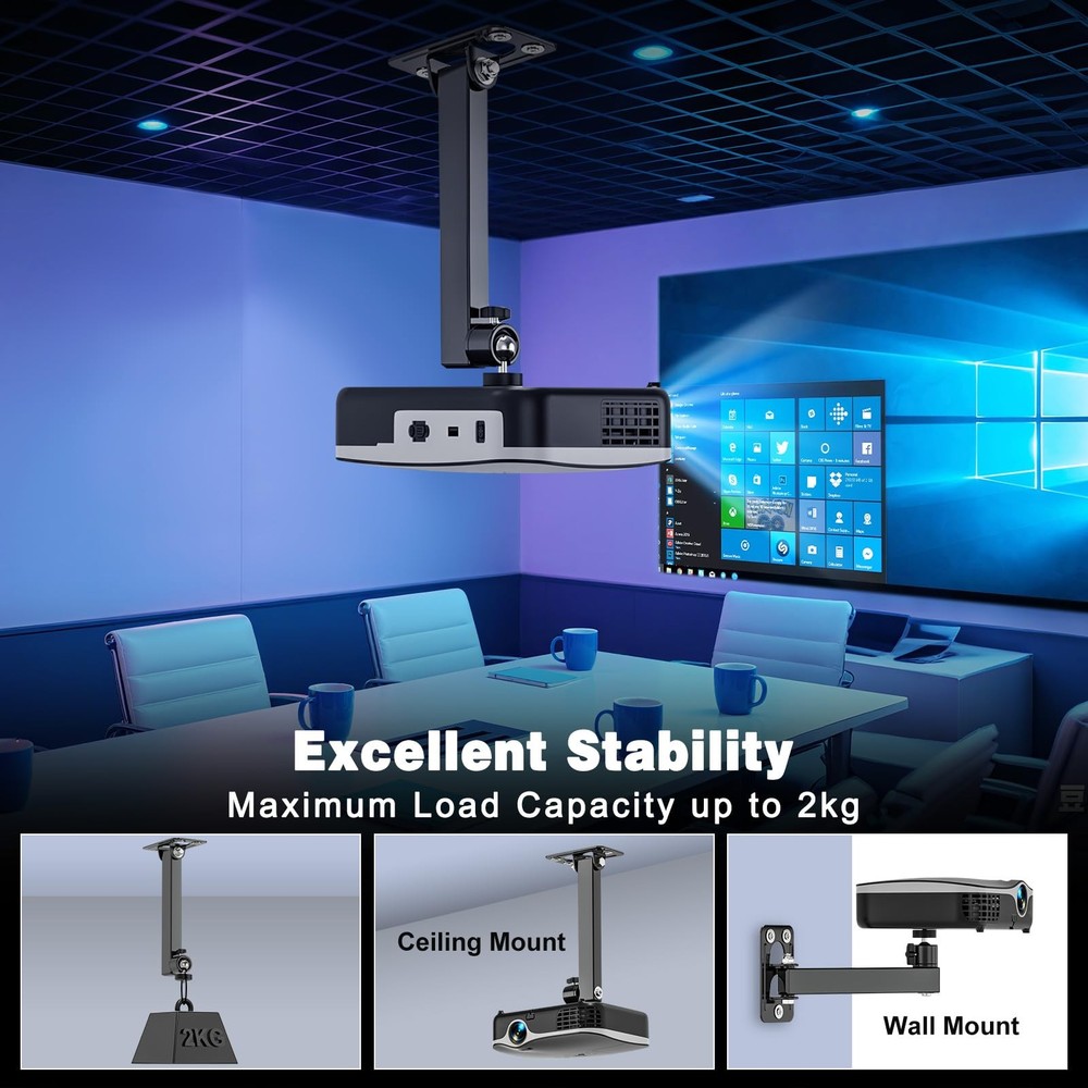 Projector Stand, Wall and Mini Ceiling Mount with 1/4-Inch Thread, 360-degree...