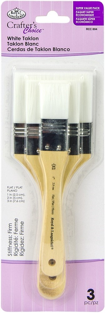 Crafter's Choice White Taklon Flat Brush Value Pack 3/Pkg-