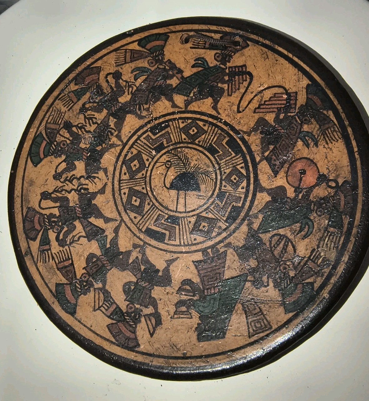 Chinchero Cusco Peru 6" Hand Painted Wall Hanging Plate With Llama & Dancing Men