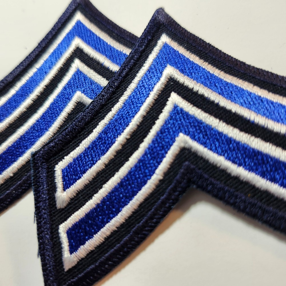 (2) Corporal Chevron Patch 3" - 2 stripes White & Royal on Navy (Navy border)