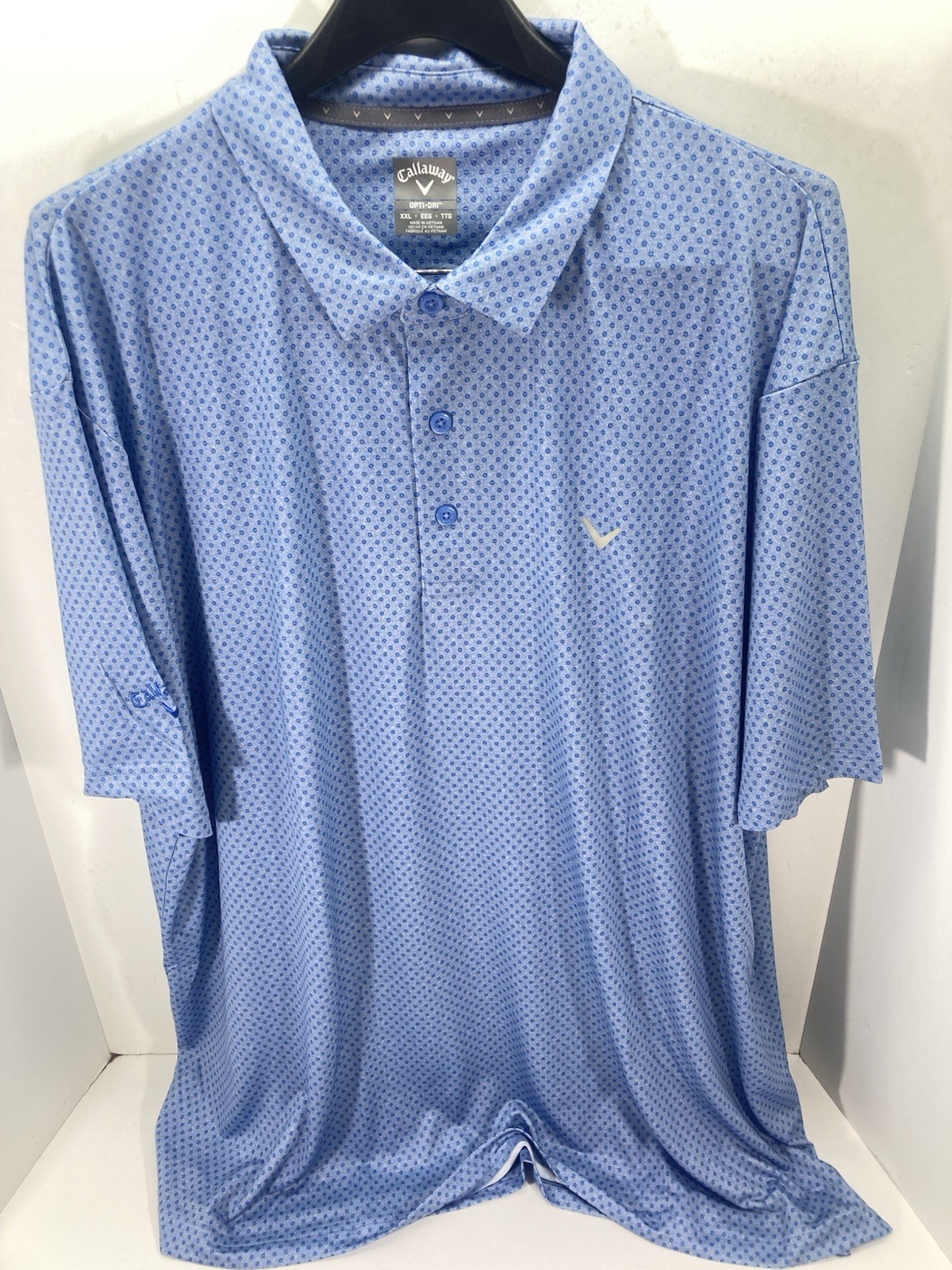 Callaway Performance Polo Golf Shirt Men Sz 2XL Blue Geometric Short Sleeve NWOT
