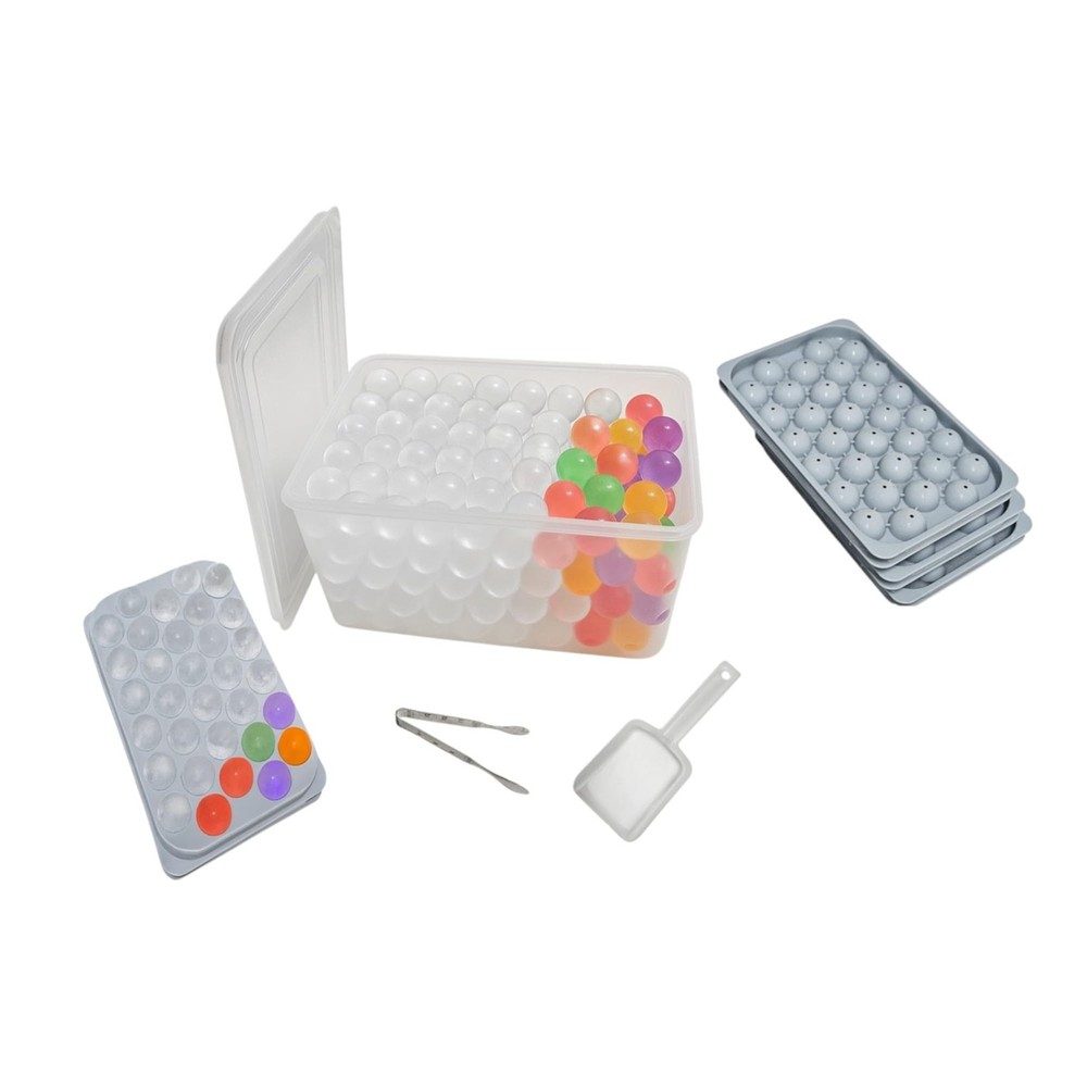 4 Stackable Round Small Ice Cube Tray with Lid & Bin, Ice Molds for Cocktails...