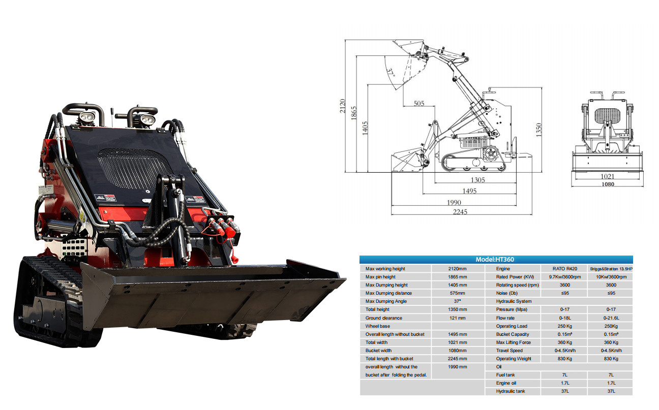 13.5HP Hydraulic Mini Skid Steer Loader Stand-On Track Garden