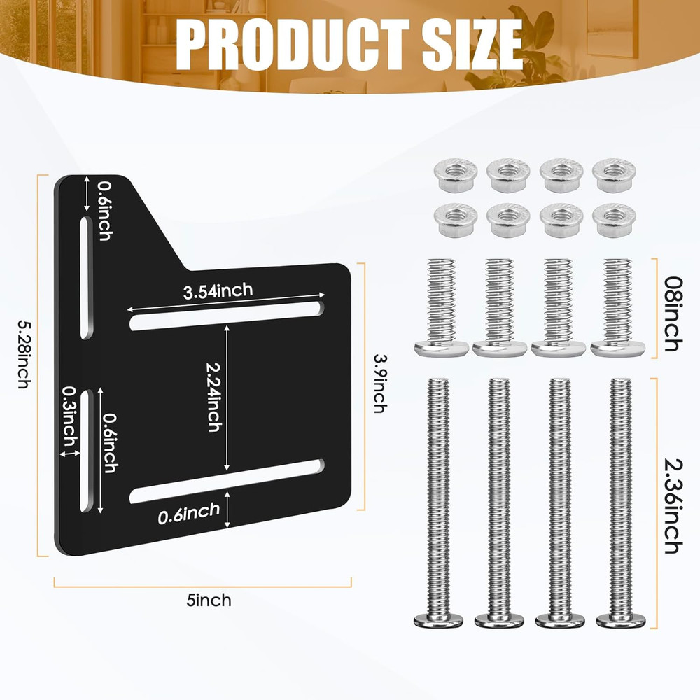 2Pcs Queen Bed Headboard Attachment Plates with Hardware Matte Black