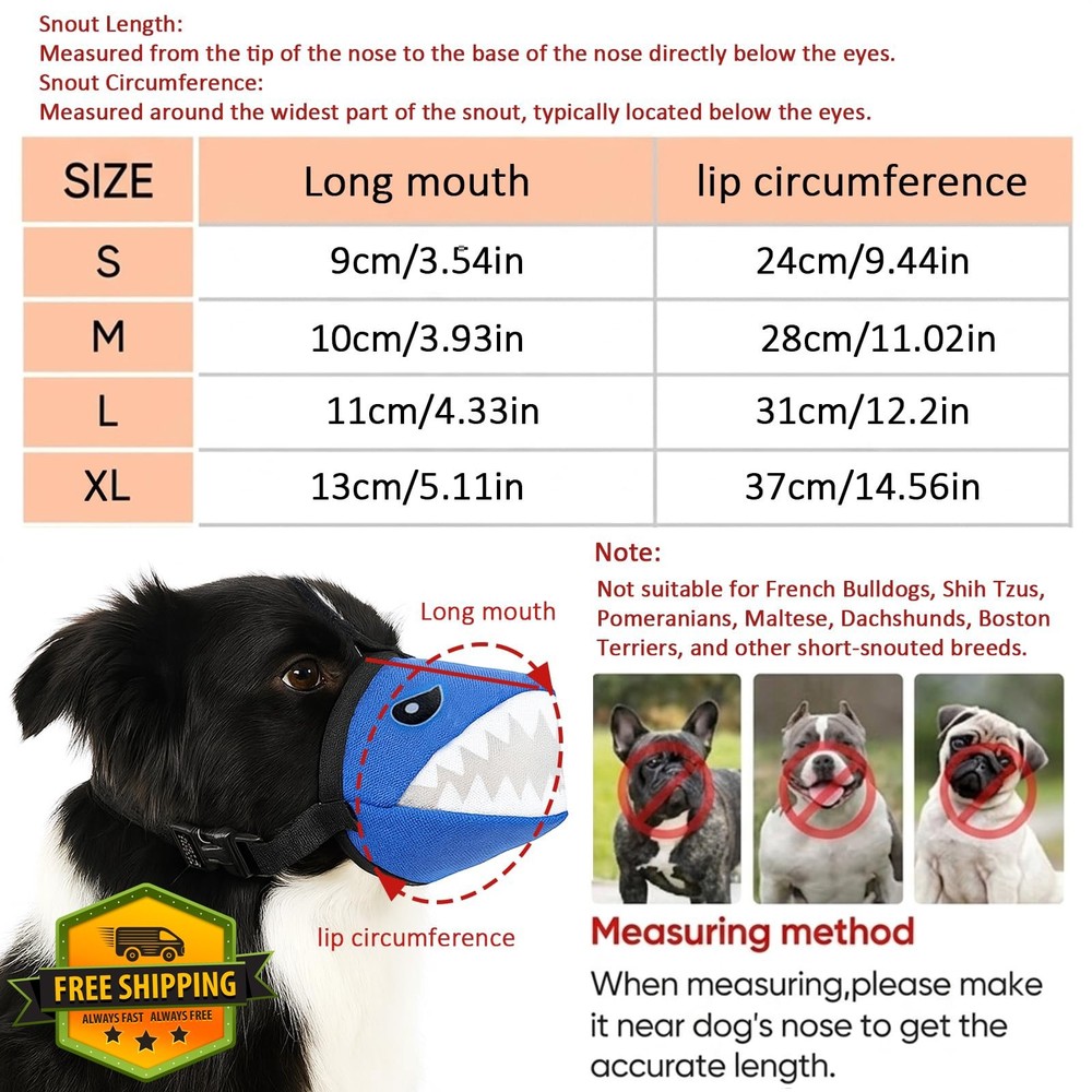 Colenumone Dog Muzzle Blue Shark S Mesh Soft Adjustable Small