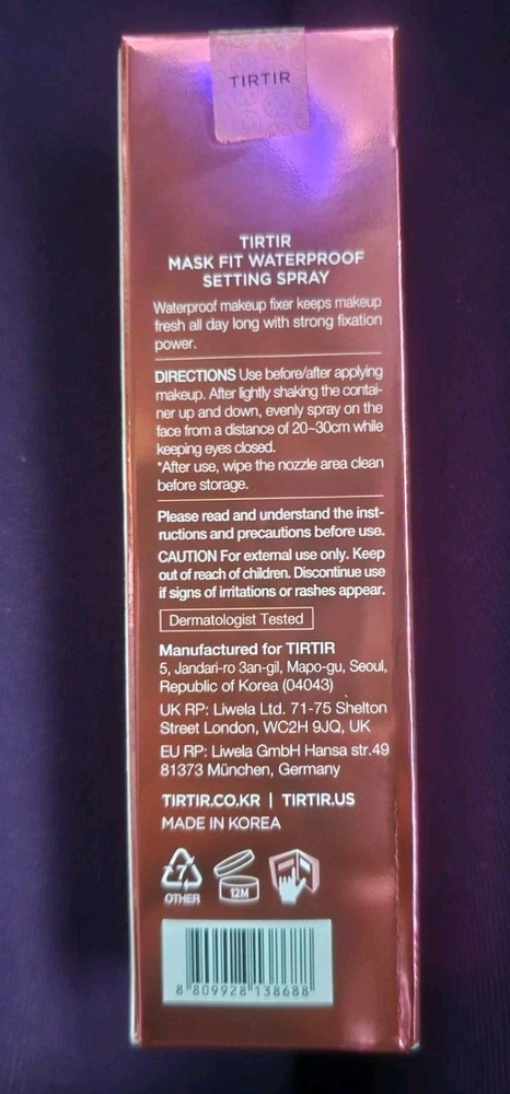 TIRTIR Waterproof Makeup Setting Spray, Long Lasting New Sealed Package