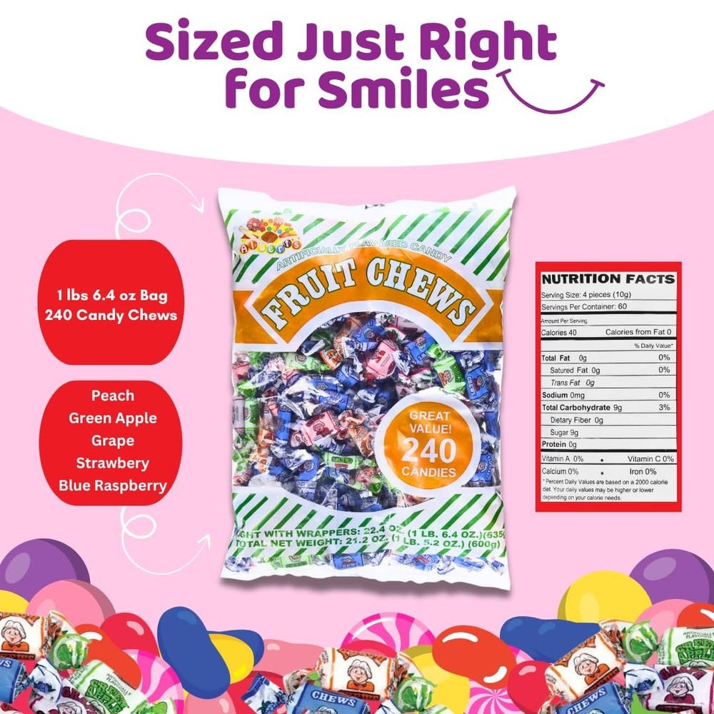 Candy Assorted Fruit Chews Candy, Individually Wrapped (1-Pack, 240 Pieces/Bag)