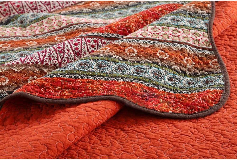 Striped Classical Cotton 3-Piece Patchwork Bedspread Quilt Sets, Queen Size