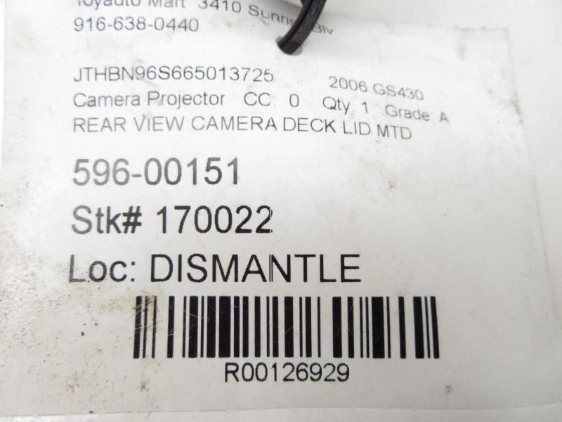 07-11 LEXUS GS350 DECKLID MOUNTED BACK UP CAMERA ASSEMBLY