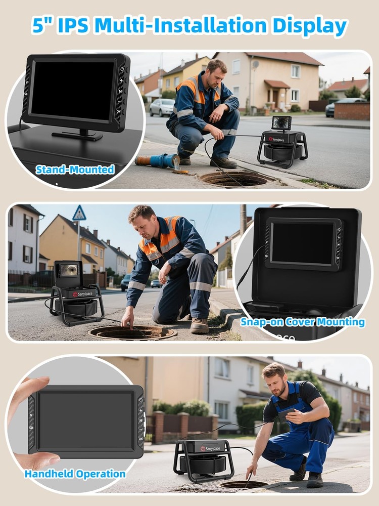Sewer Camera, 5" IPS HD Pipe Inspection Camera,Built-in 32GB DVR with Microph...
