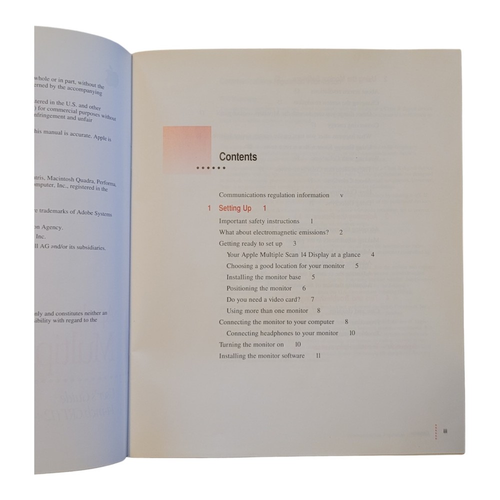 APPLE MULTIPLE SCAN Software Floppy Disk & 14 DISPLAY USER'S Guide CRT Manual