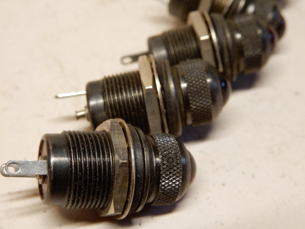 Five Small Military Lamp Holders Red Lens One Missing Mounting Nut