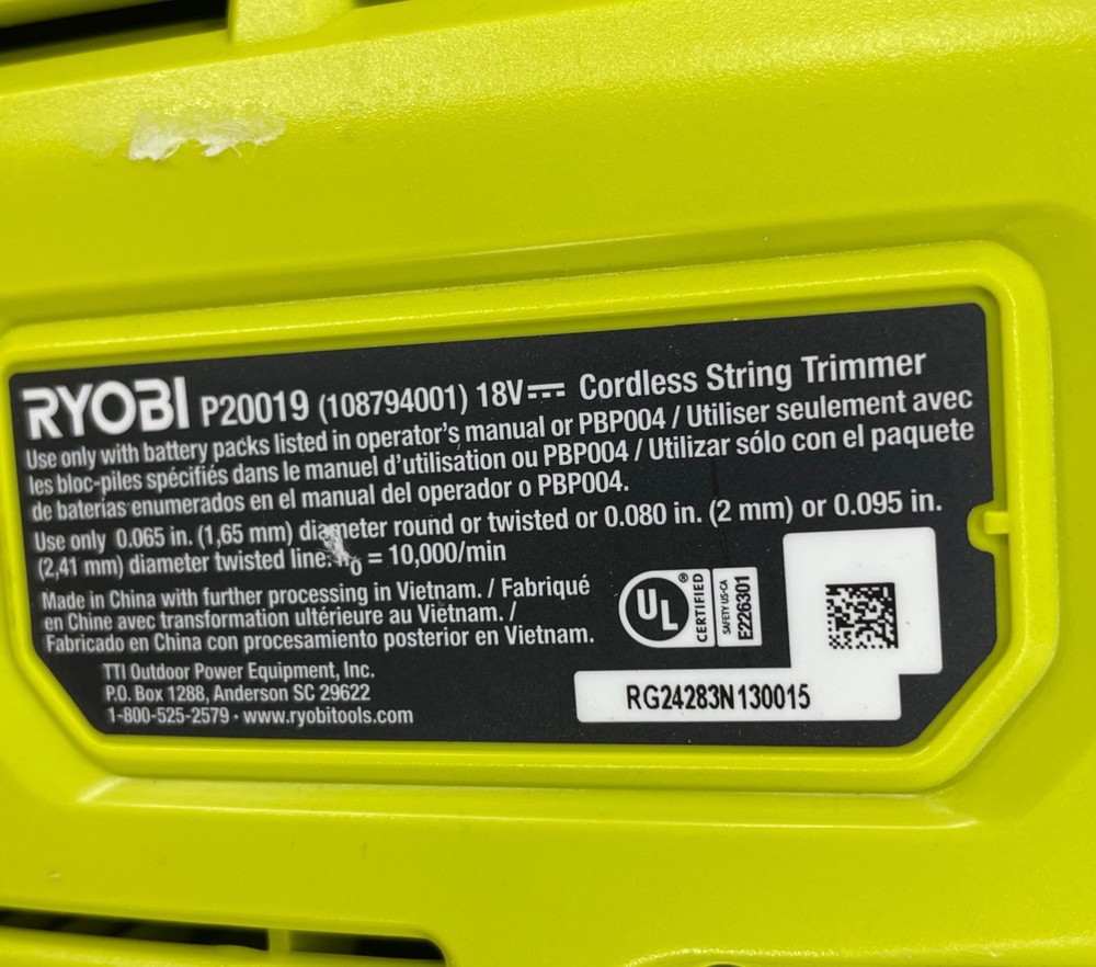 Ryobi 18V Whisper Series 15" String Trimmer