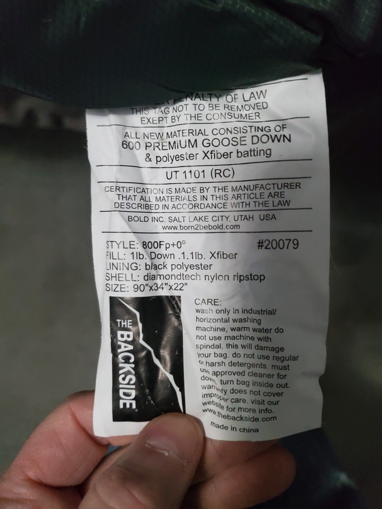 Backside 800 0° Hybrid Sleeping Bag.