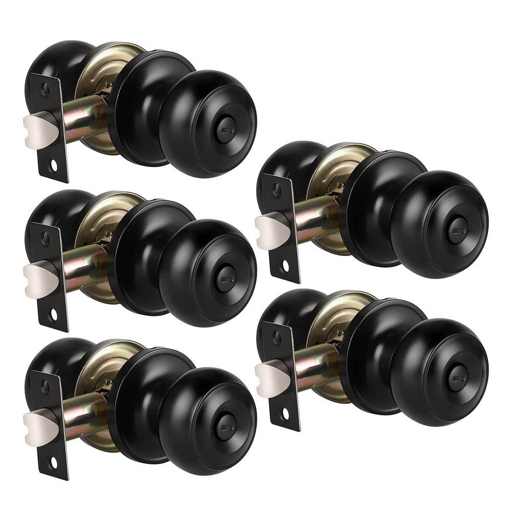 KNOBWELL 5 Pack Matte Black Door Knobs Privacy Knob for 5 Pack,