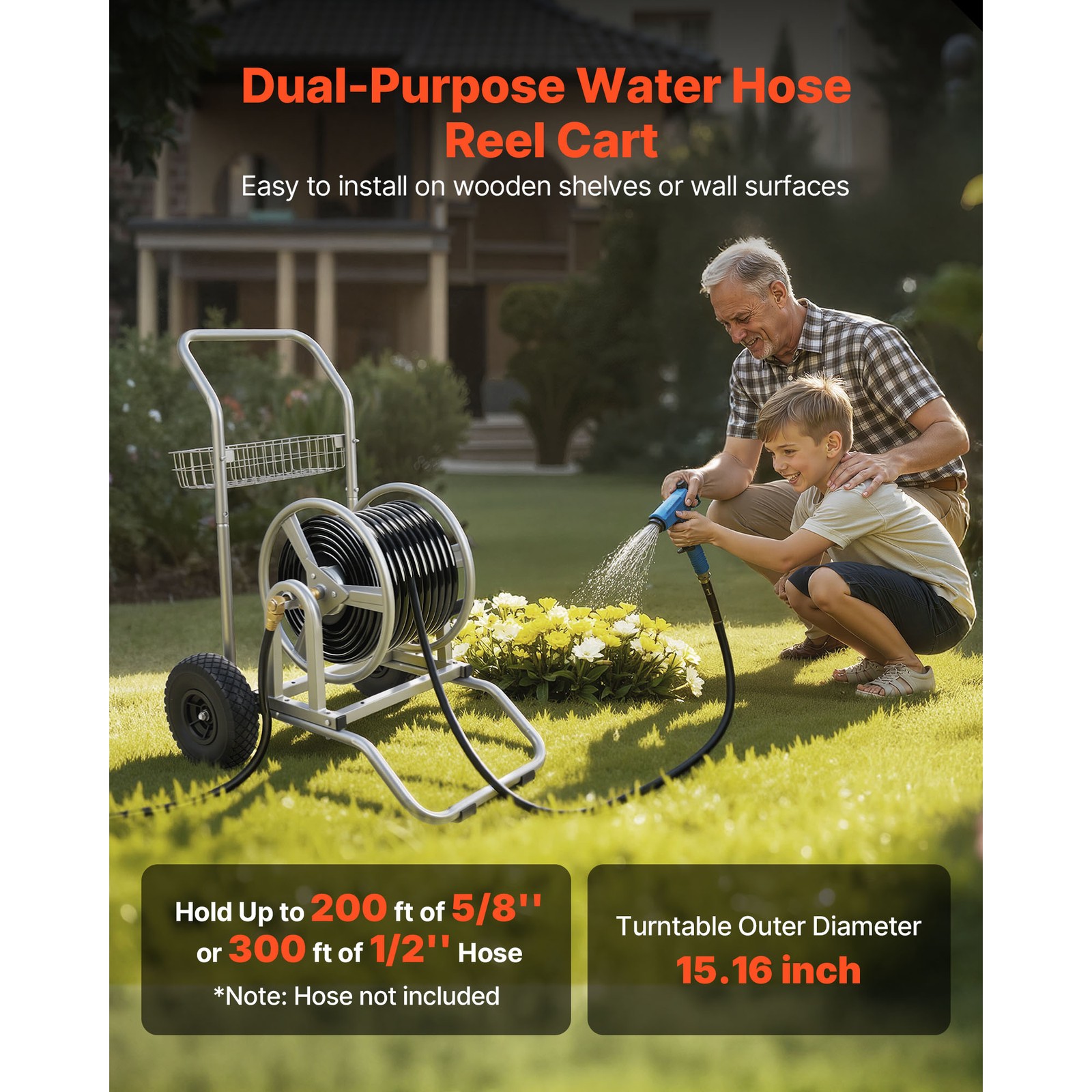 Uimoso Water Hose Reel Cart for 200/300 ft Garden Hose