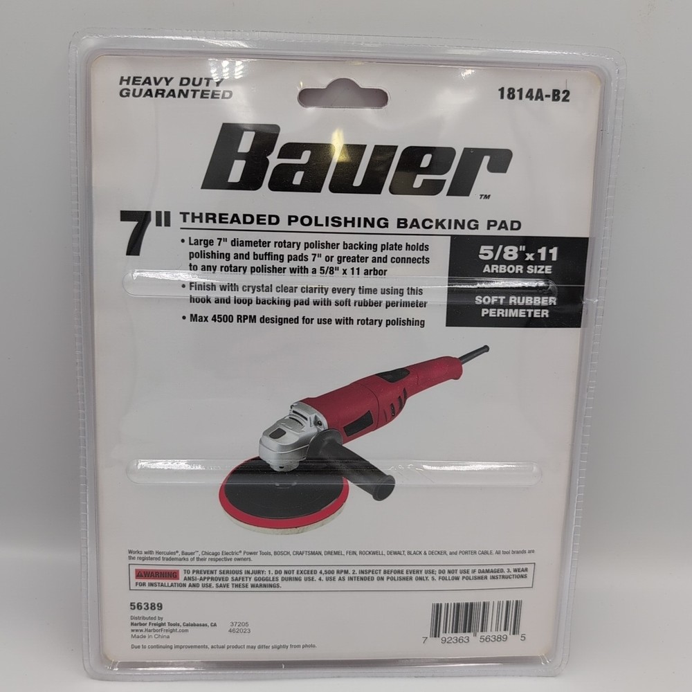 Bauer 7" Threaded Polishing Backing Pad - Hook & Loop Rubber 5/8"-11" Arbor