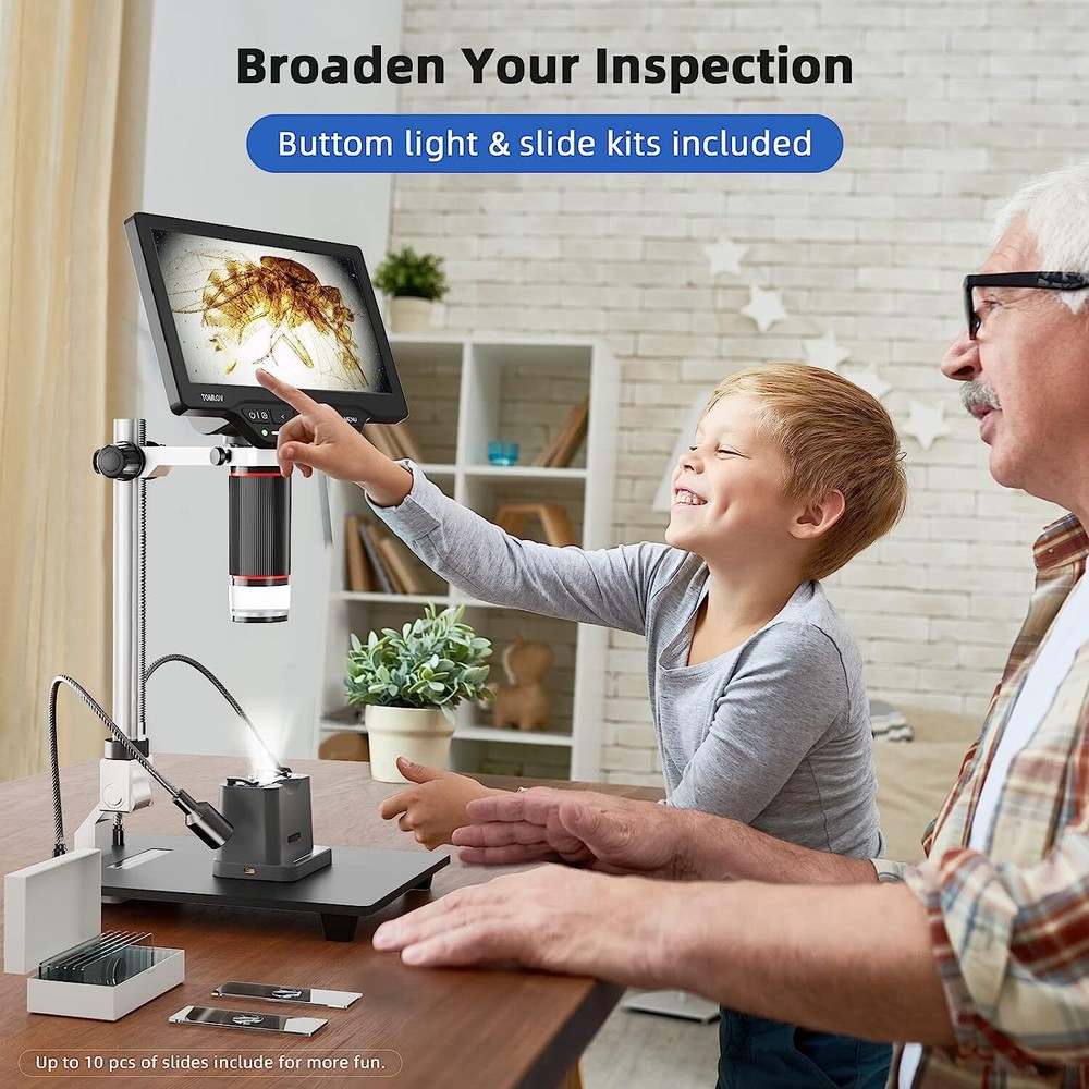 TOMLOV DM202 Max Digital Microscope 1500x HDMI Soldering Microscope 10.1"Screen