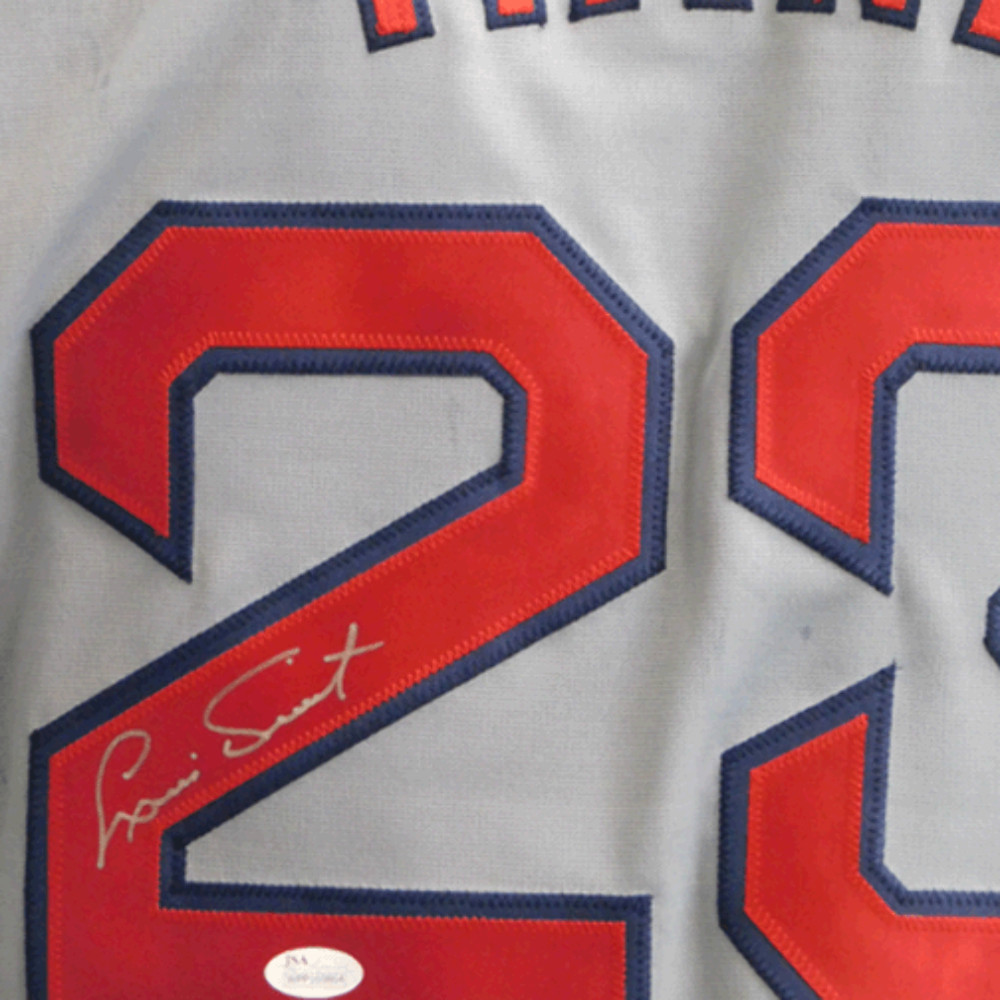 Luis Tiant Boston Autographed Throwback Baseball Jersey Grey (PSA)