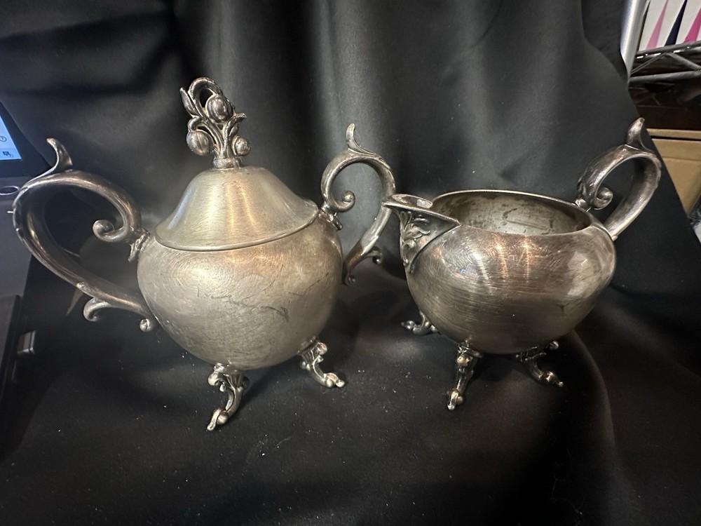 Vtg. Birmingham Silver Co. Silver on Copper 4 Piece Silver Plated Tea Set BSC