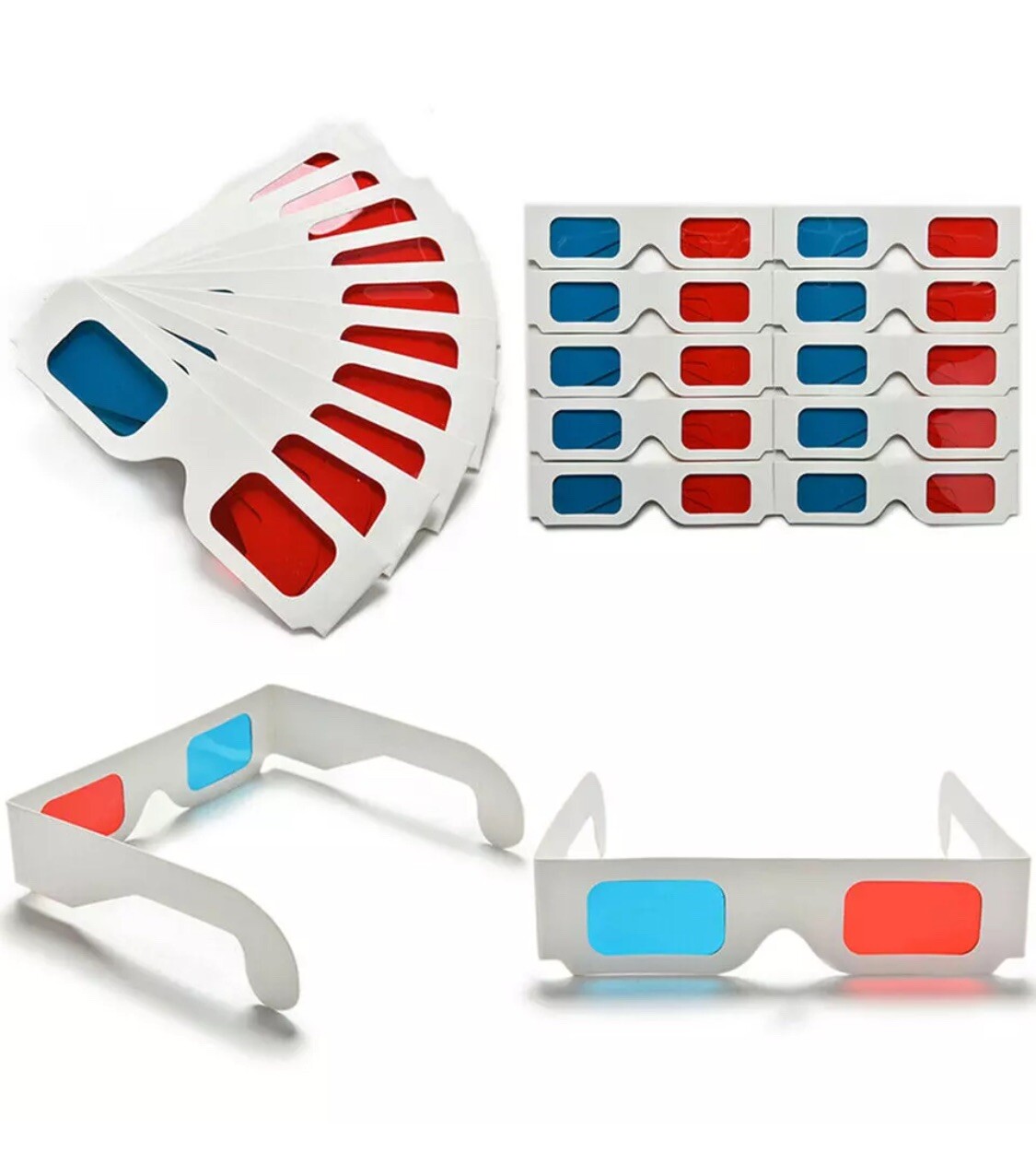 10 3D Glasses Universal Anaglyph Cardboard Paper Red Blue Cyan For Movie Cinema