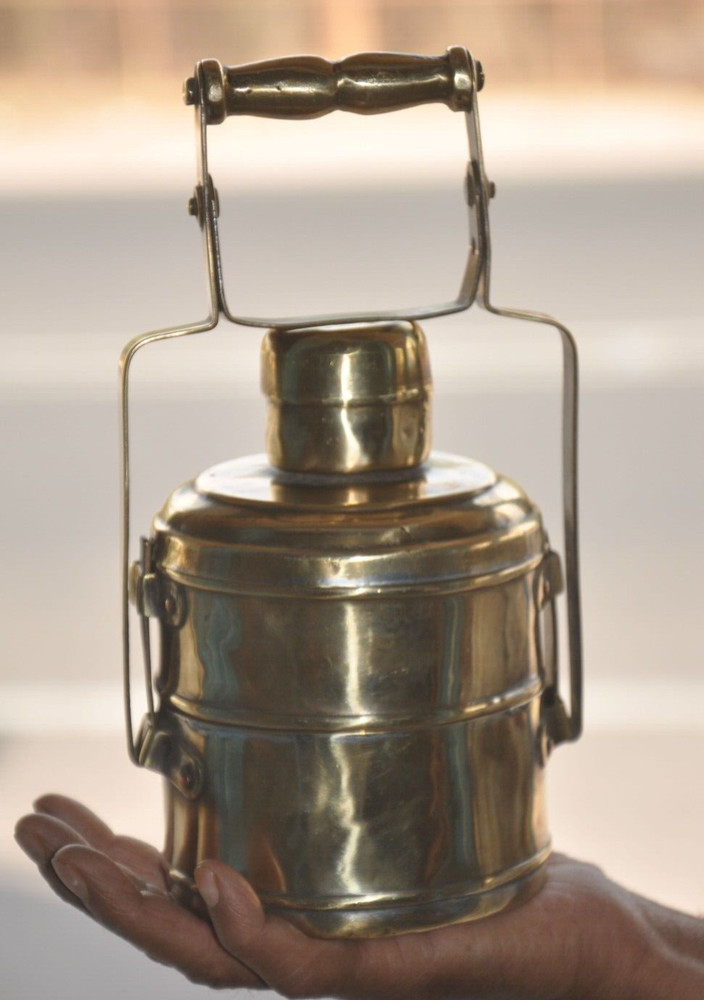 Vintage 2 Compartment Brass Handcrafted Solid Heavy Lunch/Tiffin Box