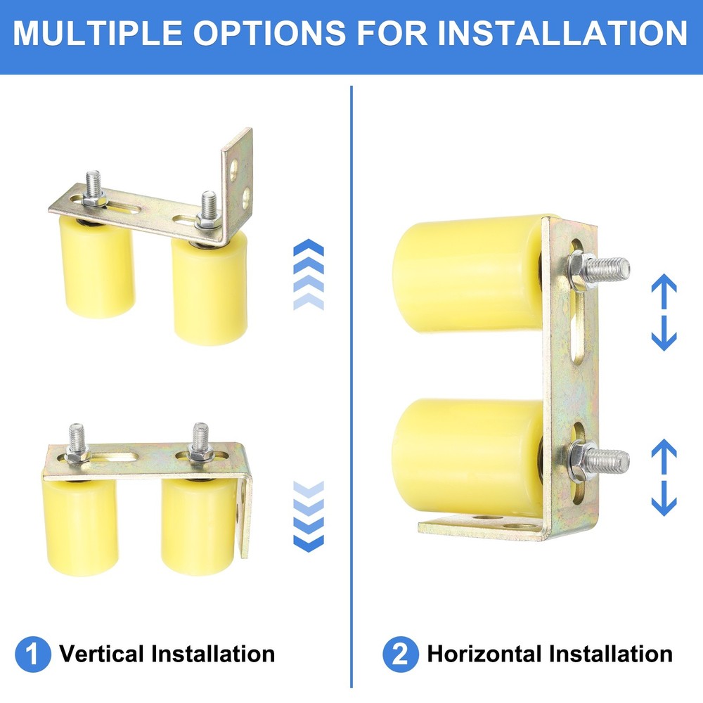 2Set Slide Gate Guide Roller, 2-3/8"x3-1/8" Nylon Gate Support & Bracket, Yellow