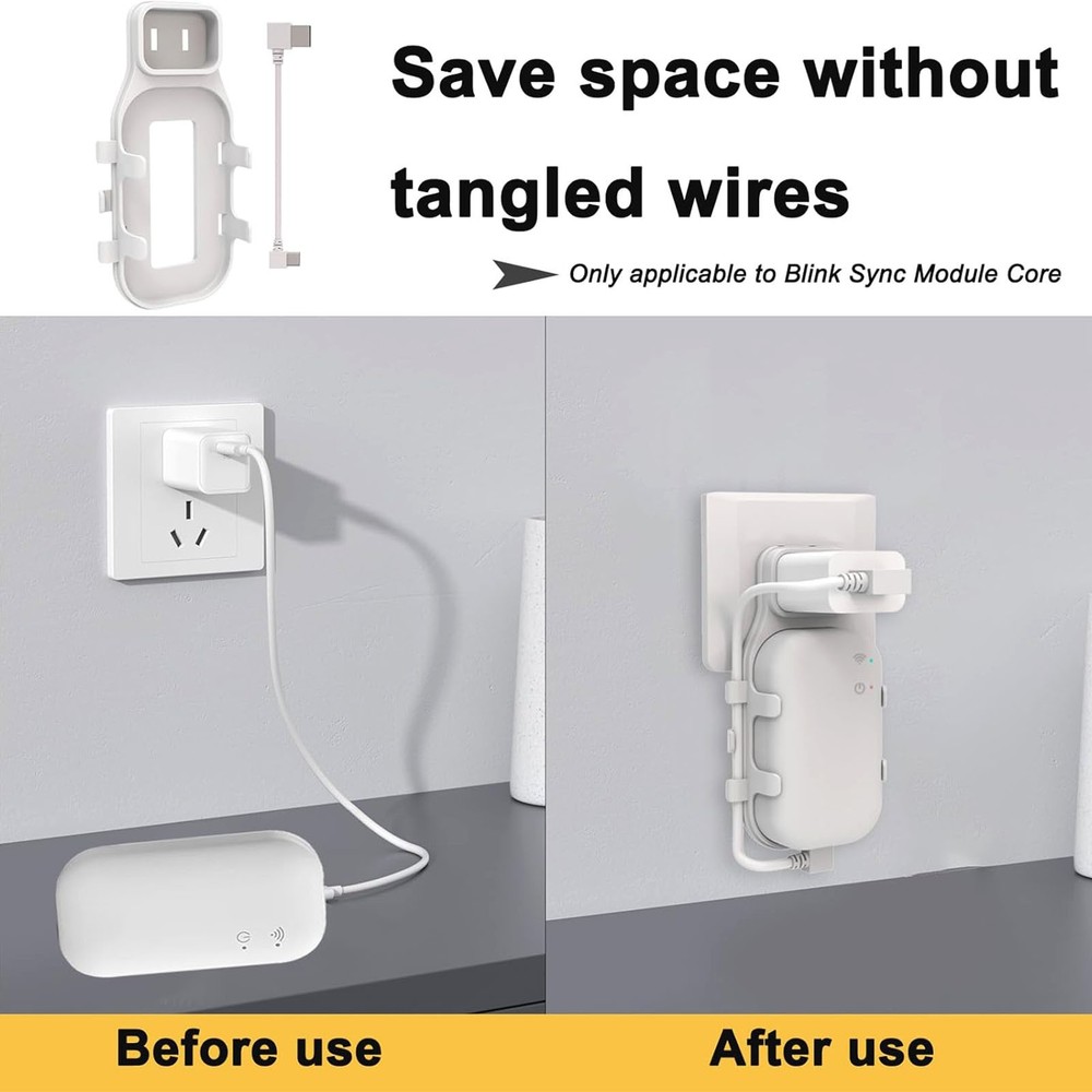 US Plug Outlet Wall Mount Holder Bracket with Cable for Blink Sync Module Core