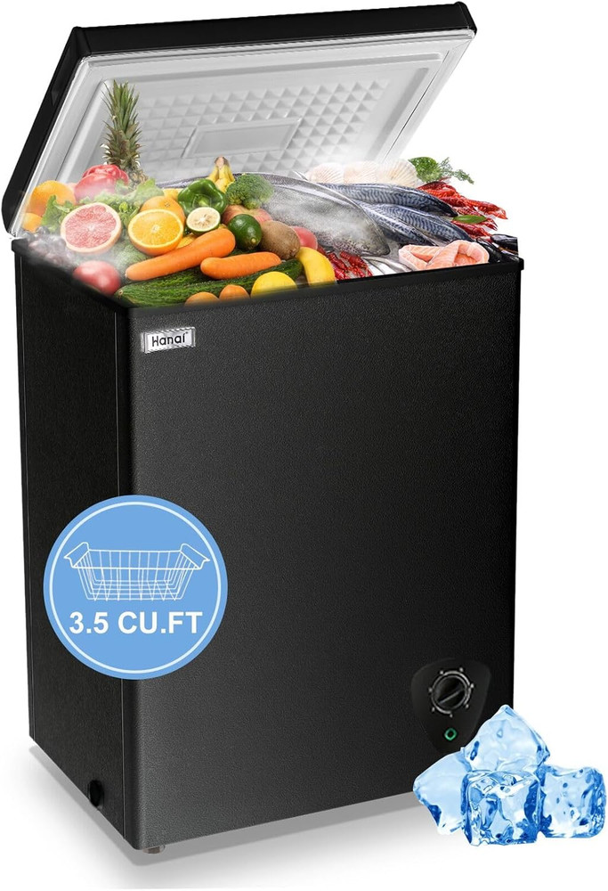 3.5 Cu.Ft Chest Freezer Small Deep Freezer Adjustable Temperature Control