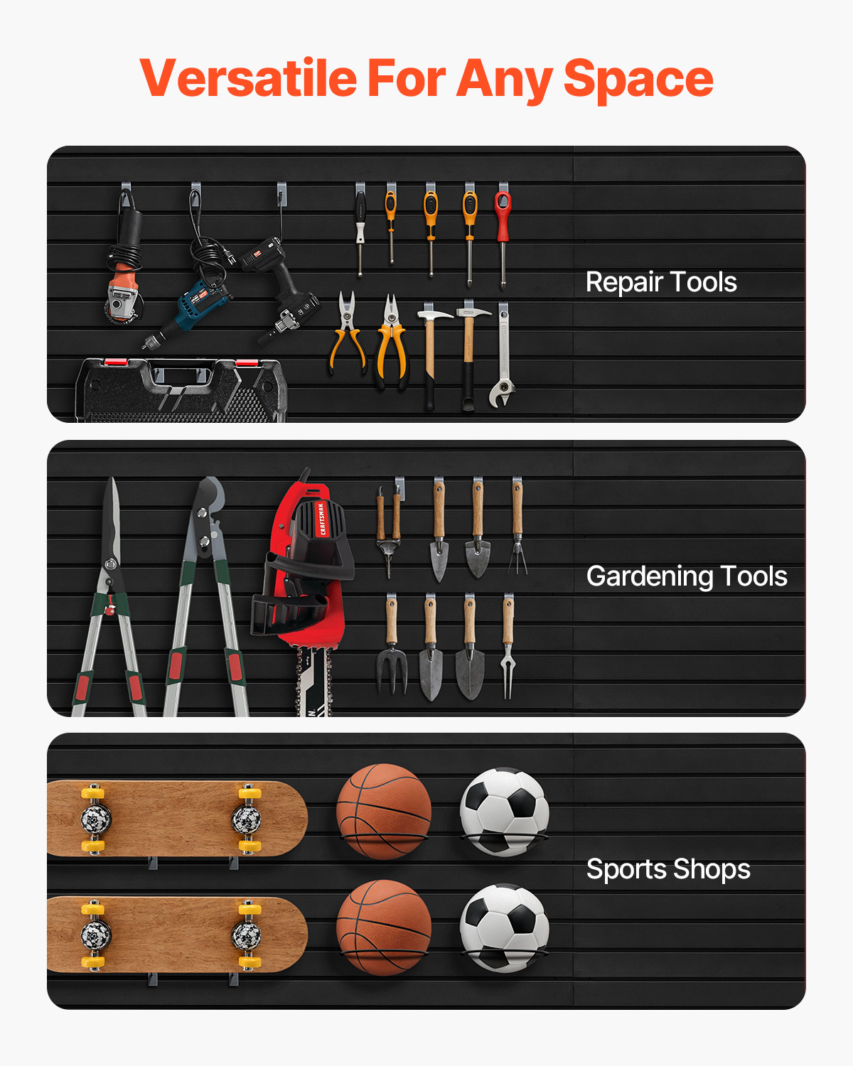 VEVOR 8 x 4 ft Slat Wall Paneling PVC Black Garage Slatwall with Modular Design