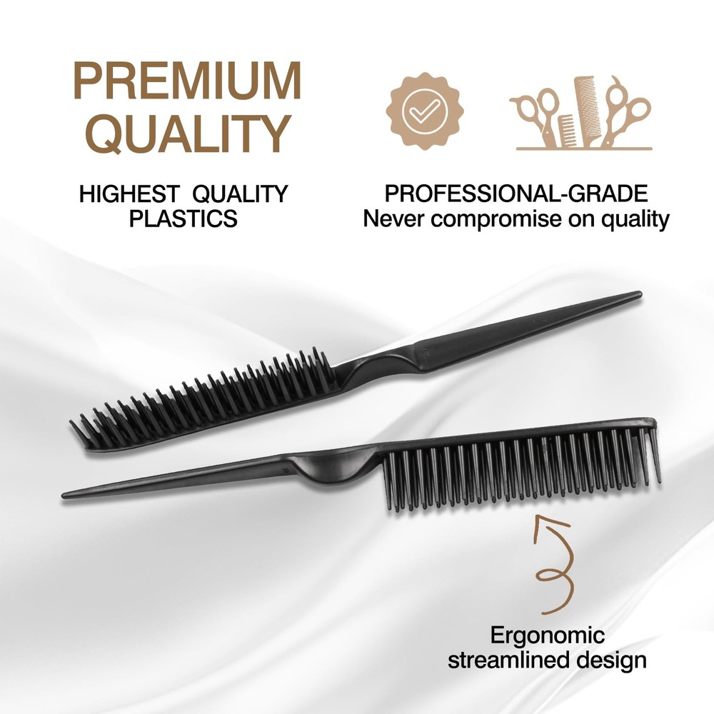3-Row Rat Tail Styling Comb Set (4PCS) – Flexible for Medium, Black