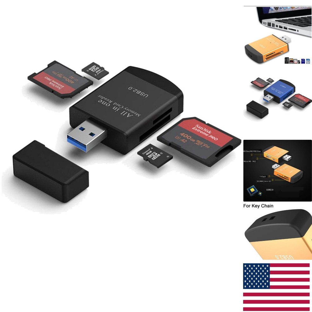 Sleek High-Speed 4-in-1 Card Reader for Effortless Data Transfer & Compatibility
