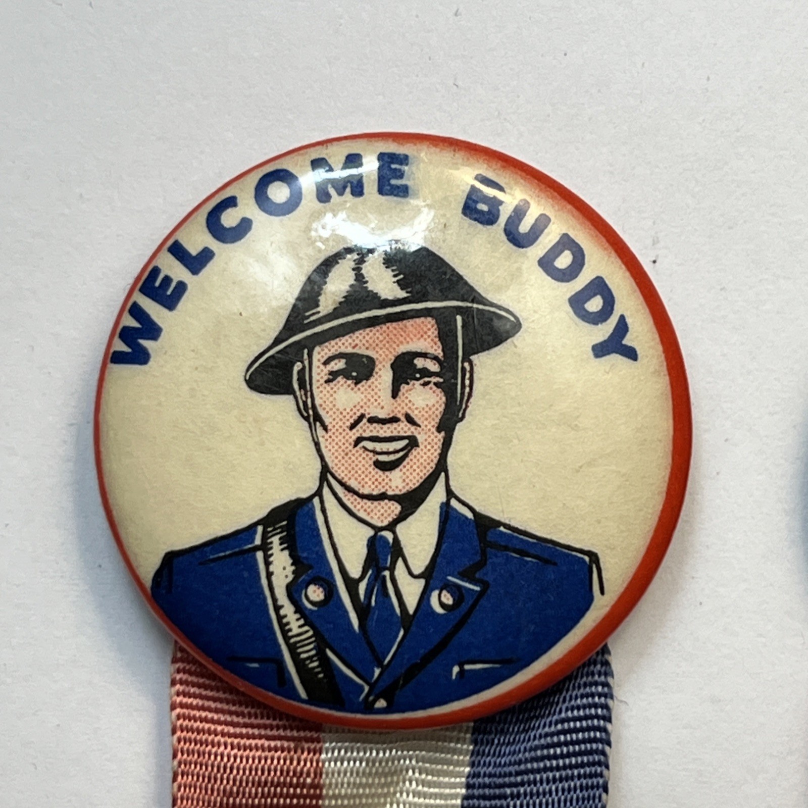 Lot of 4 Original WWI US WELCOME BUDDY V Victory Good Girl Mass MA Button Pin