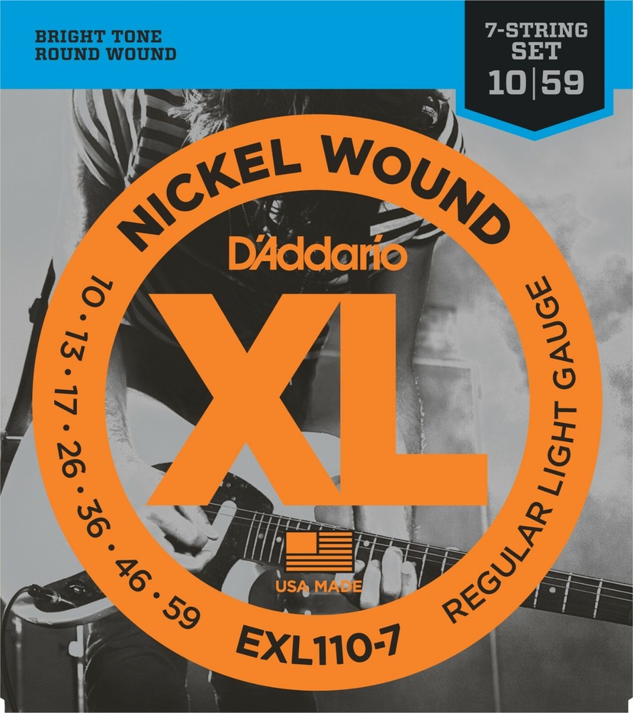 D'Addario 7 String EXL110-7 Electric Guitar Strings 10-59 Light