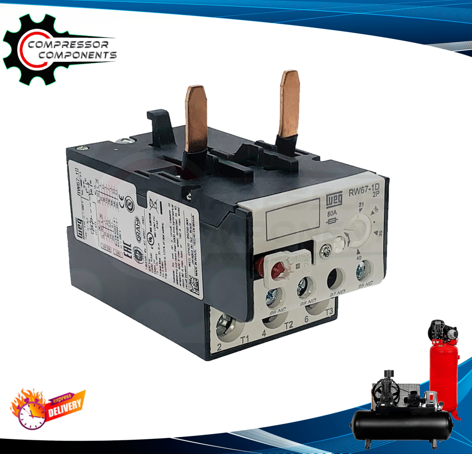 WEG RW67-1D2-U040 / 25-40 AMP 2 POLE ADJUSTABLE OVERLOAD RELAY FOR CWM CONTACTOR