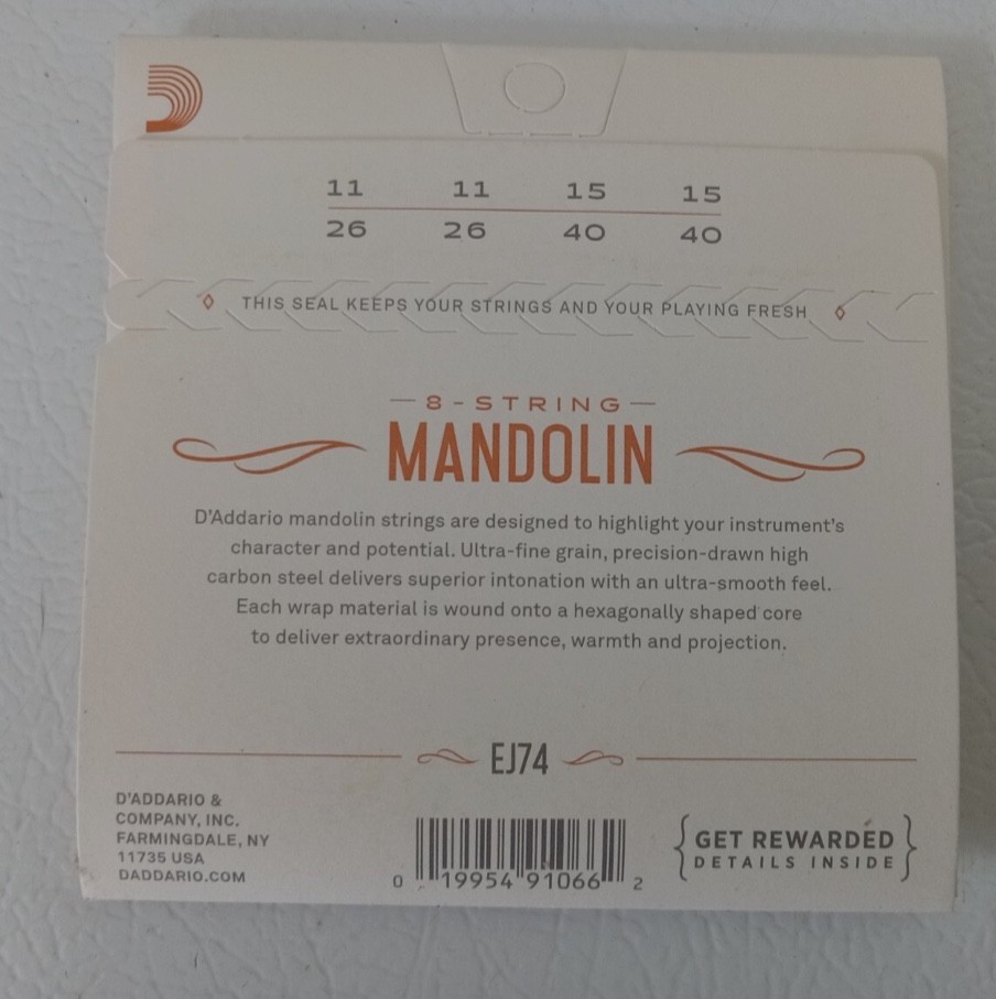 D'Addario EJ74 Mandolin Strings, Phosphor Bronze, Medium, 11-40