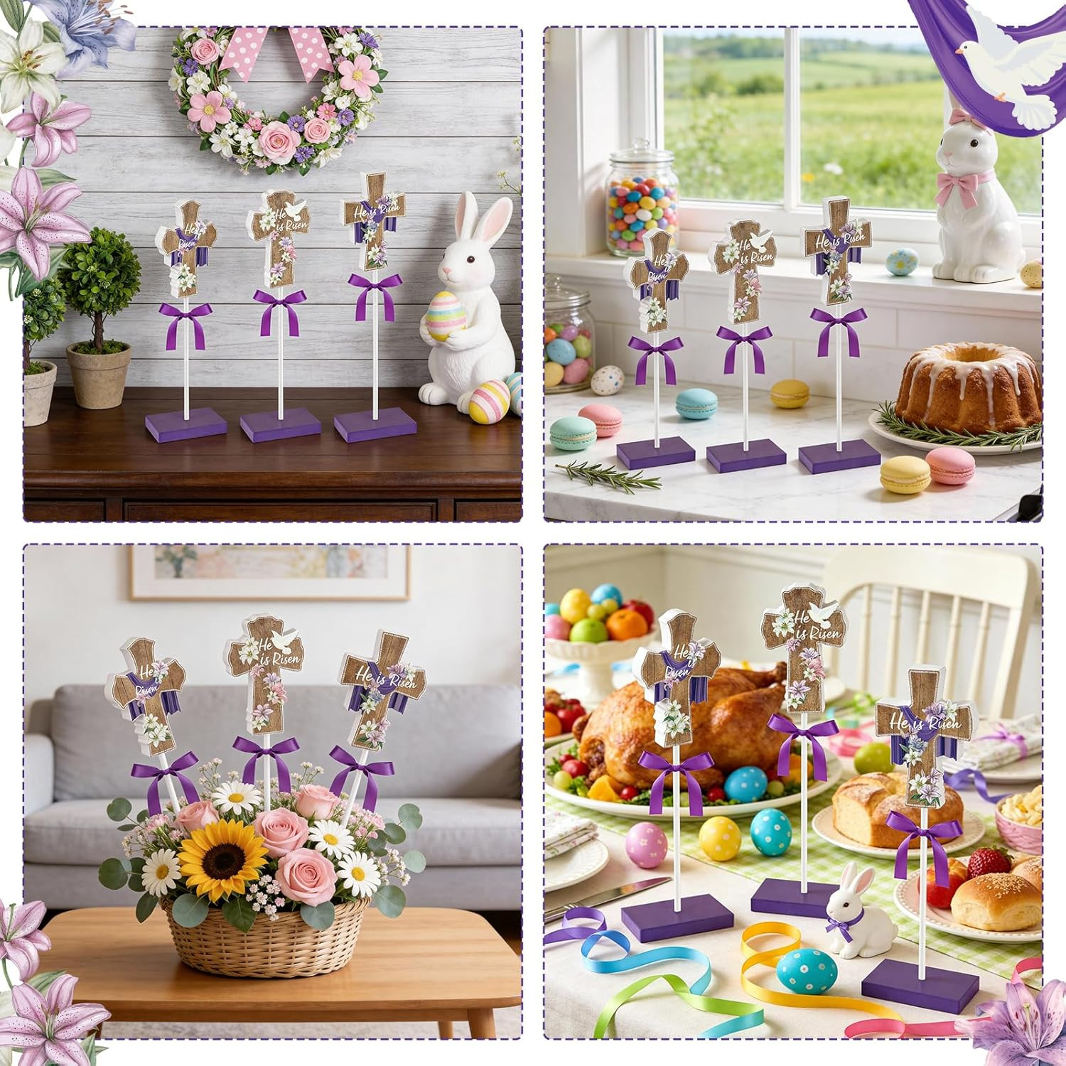 3 PCS He Is Risen Table Decor, Religious Easter Decorations for Home Office, Chr