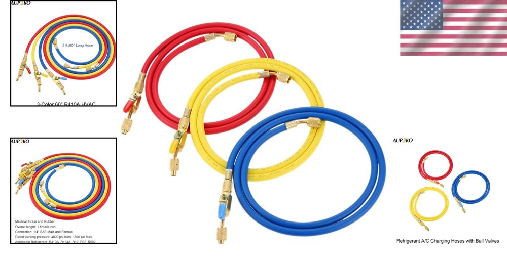 Versatile 60" R410A A/C Charging Hoses - 800 PSI High Performance & Durable
