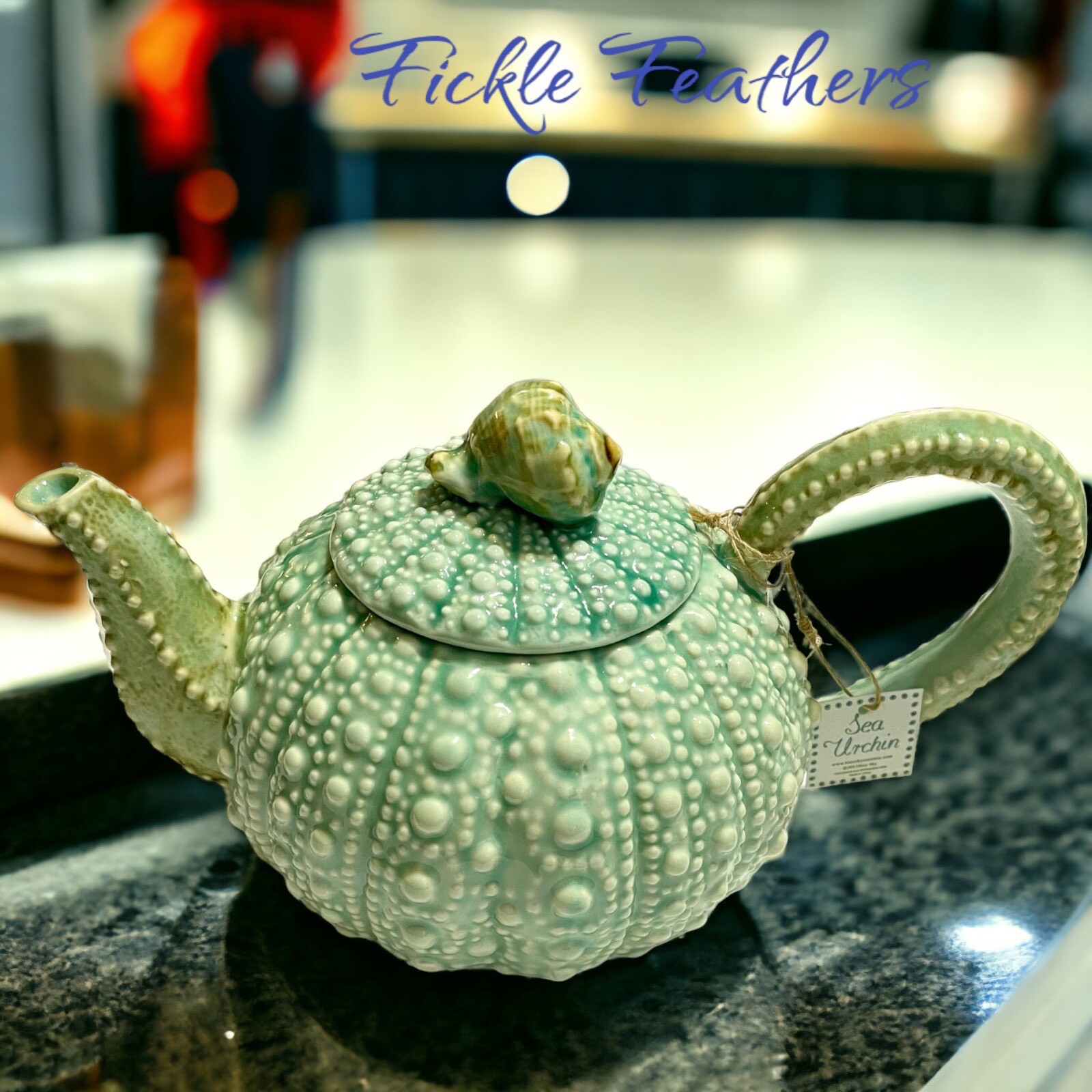 Sea Urchin Blue Sky Ceramic, Turquoise Teapot, 10.5" x 6" x 5" NEW Beach Chic