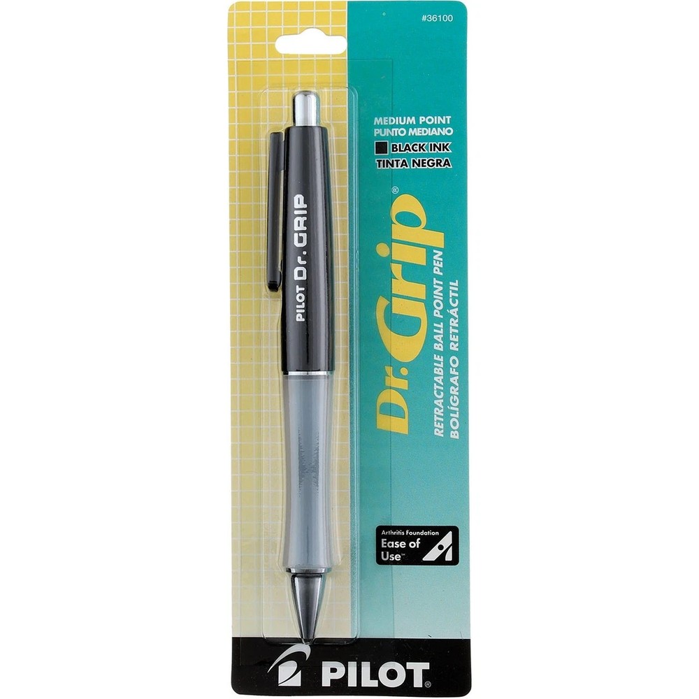 2 Pack Pilot Dr. Grip Retractable Ball Point Pen, Medium, Black 36100