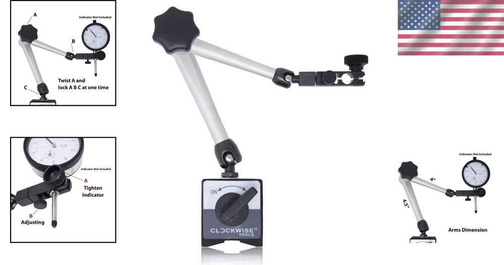 176 lbs Magnetic Base Stand for Dial Indicators - Adjustable Arm Precision Tool