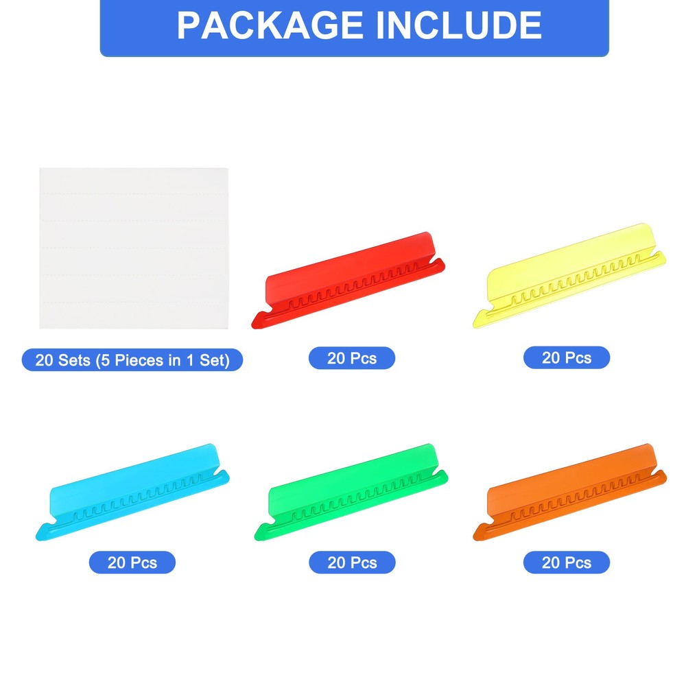 Hanging File Folder Tabs, 4 Inch File Folder Tabs and Inserts, 5 Color, 100 Pcs