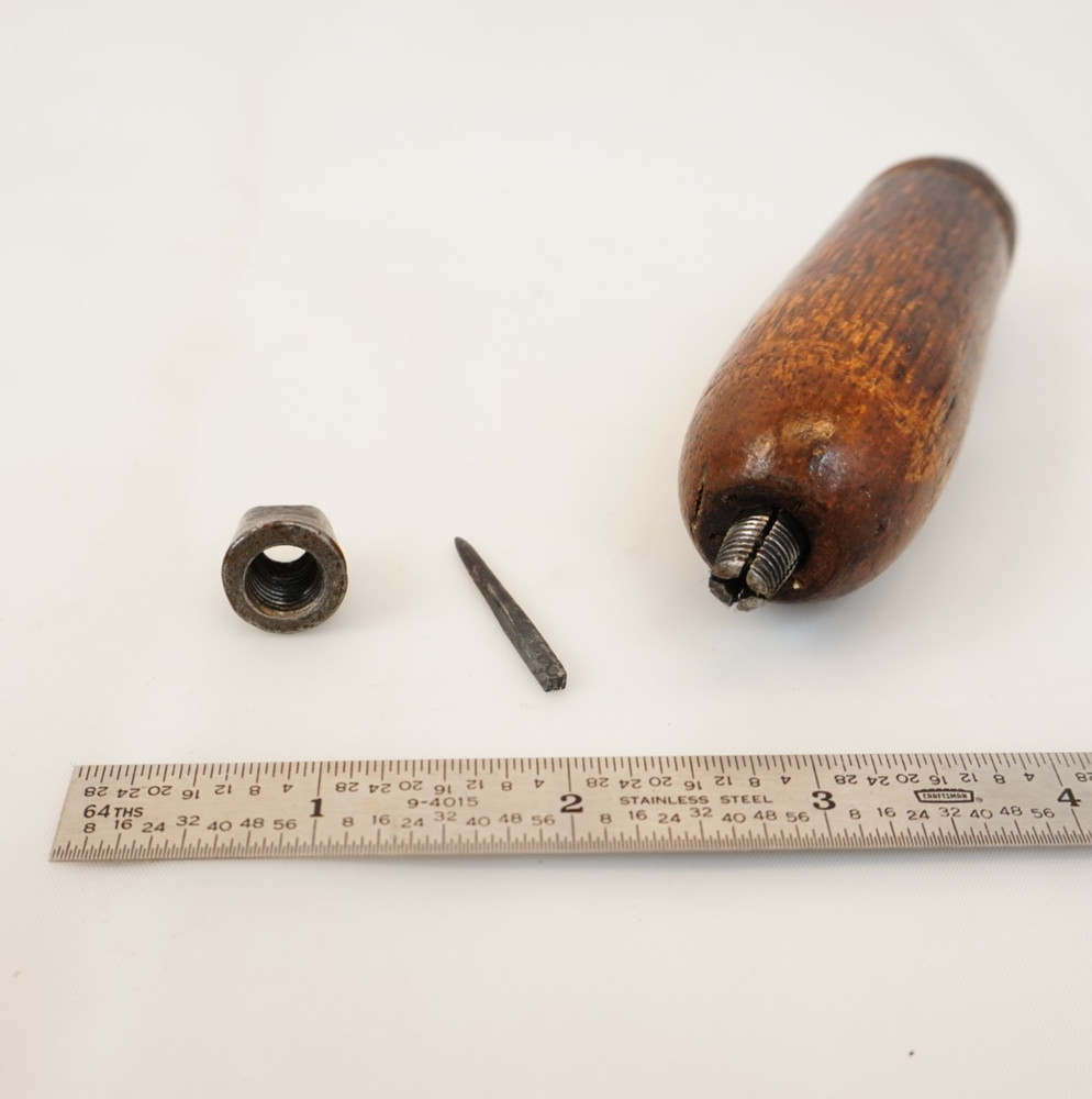 Antique Heavy Duty Leather Sewing Awl - Rare Square Shank Needle - Solid Core