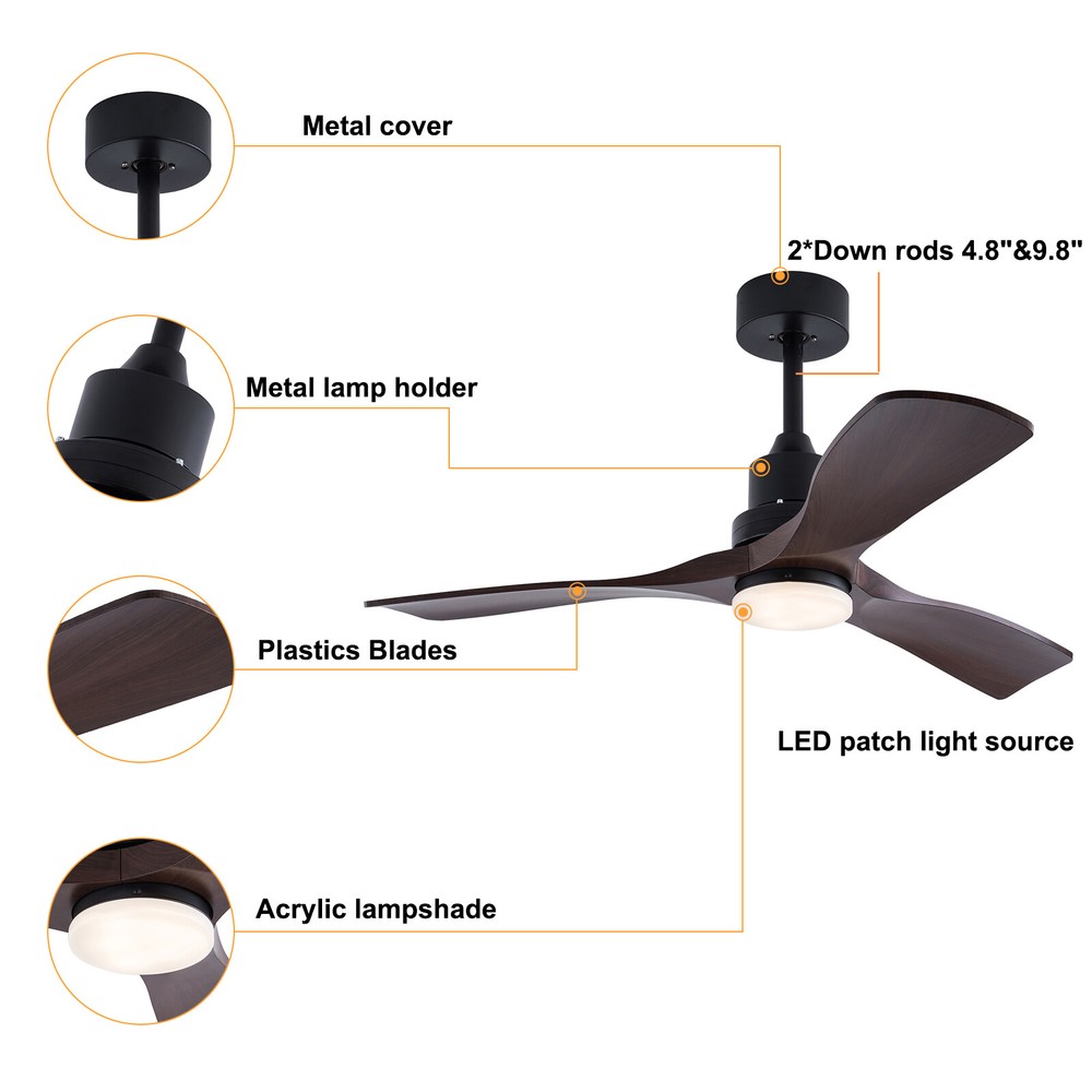 42'' Ceiling Fan Light W Remote Control&Timer Function3 Blade Fan Ceiling Mount