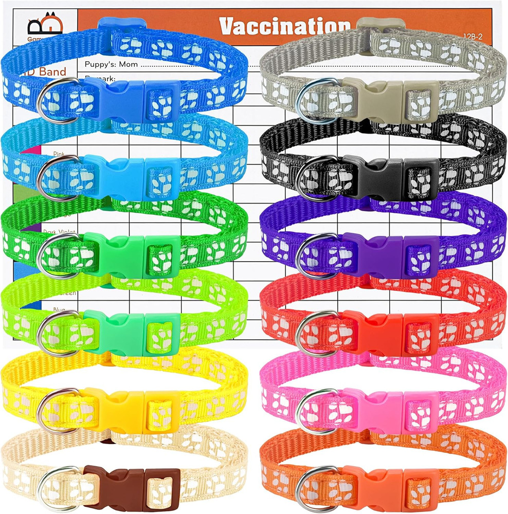 Puppy Collars, Super Soft Nylon Adjustable Whelping ID Bands, Footprint Pattern