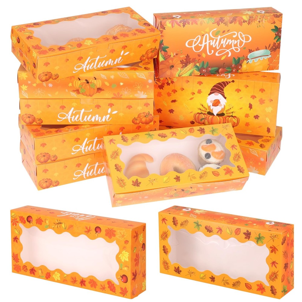 24 Pcs Fall Cookie Boxes with Window, Autumn Maple Leaf Cookie Gift Cardboard...