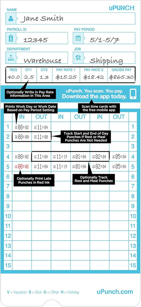 50 Time Cards for FN1000 AutoAlign Time Clock